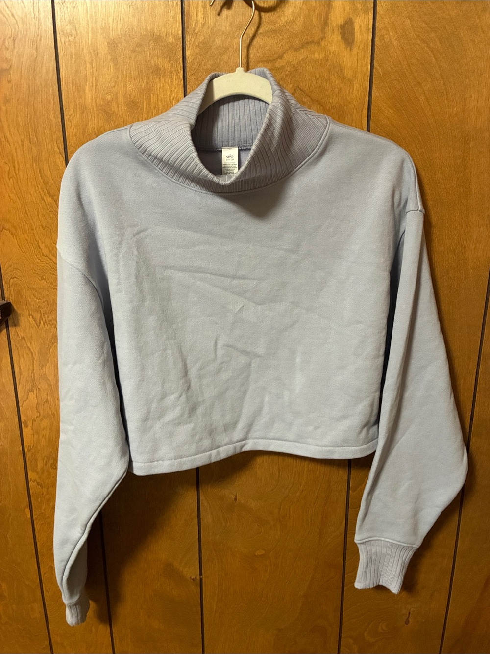ALO Yoga Cropped Funnel Neck Sweatshirt in Light Lavender